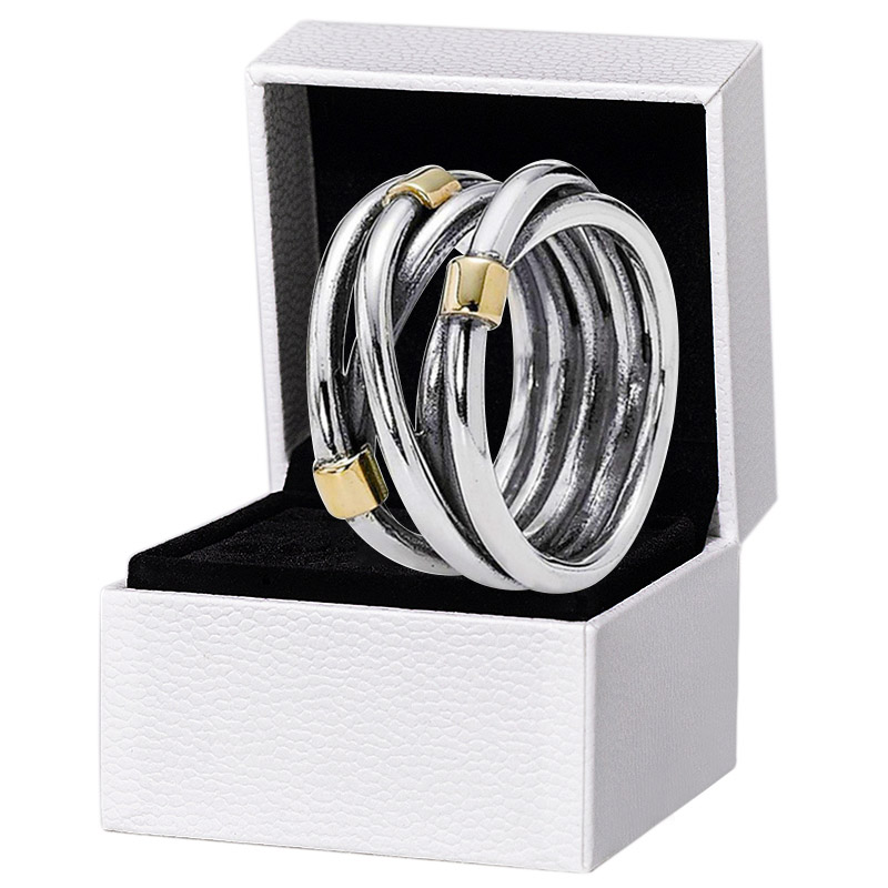 

925 Sterling Silver Winding ropes RING for Pandora Gold plated Wedding Party Jewelry For Women Girlfriend Gift designer Rings with Original Box Set