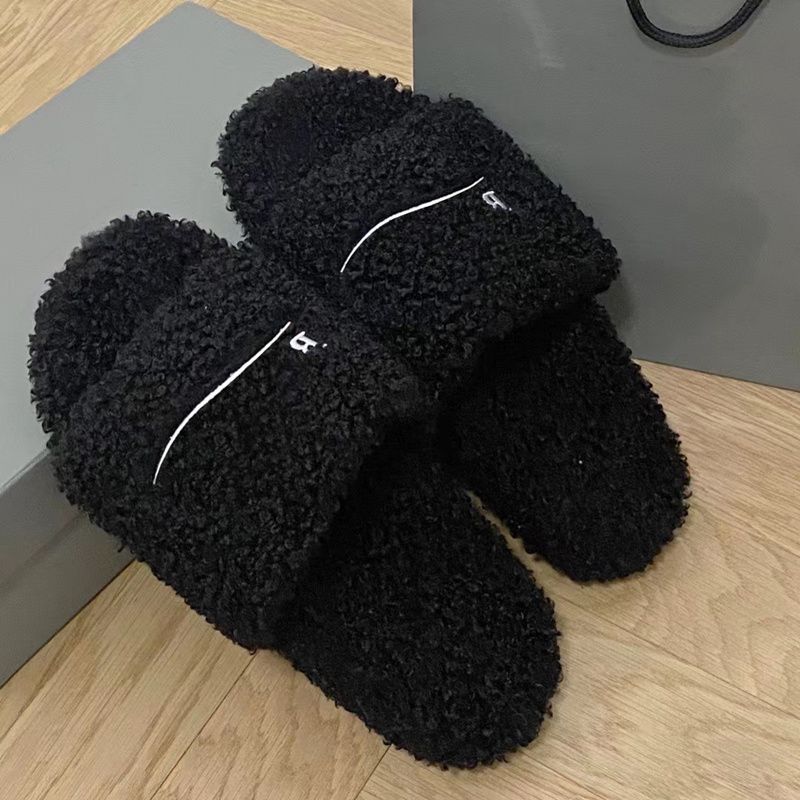 

Luxury Slides Paris Designer men women Slippers Ladies Wool Winter Fur Fluffy Furry Warm Letters Sandals Comfortable Fuzzy Girl Flip Flop Slipper 35-45