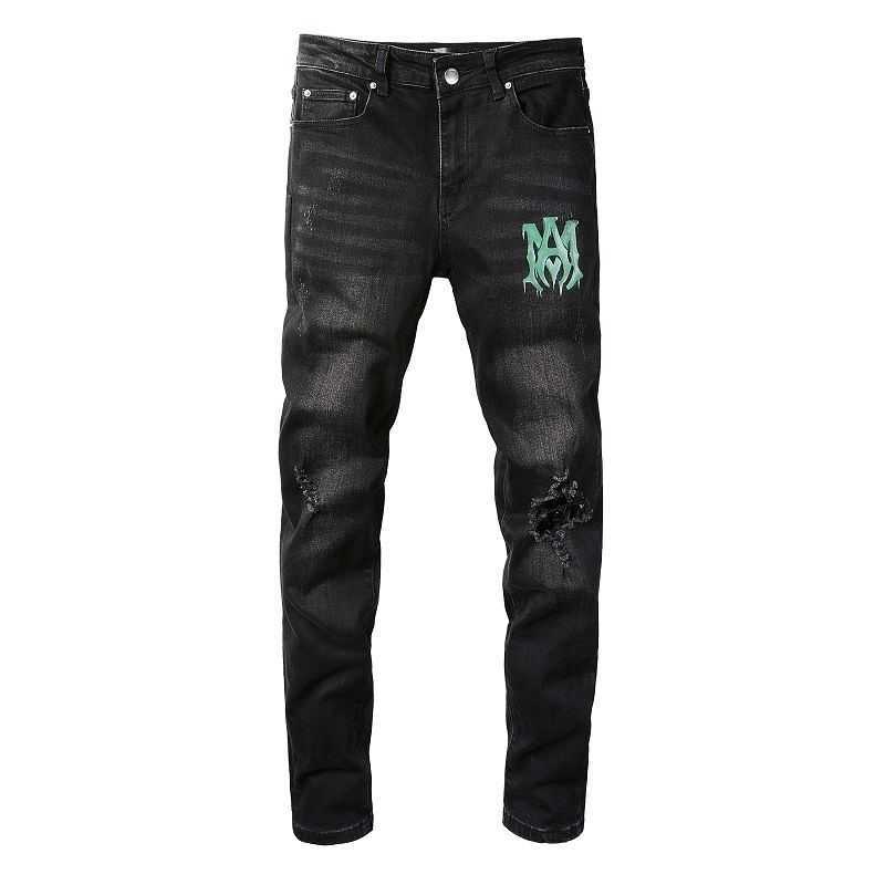 

Jeans Mens Am1r1 Trousers Pants Mirri Ripped Fashion Designer Brand High Street Elastic Black Hole Letter Print Slim Fit Men Hip Hop Le 19DB, 858