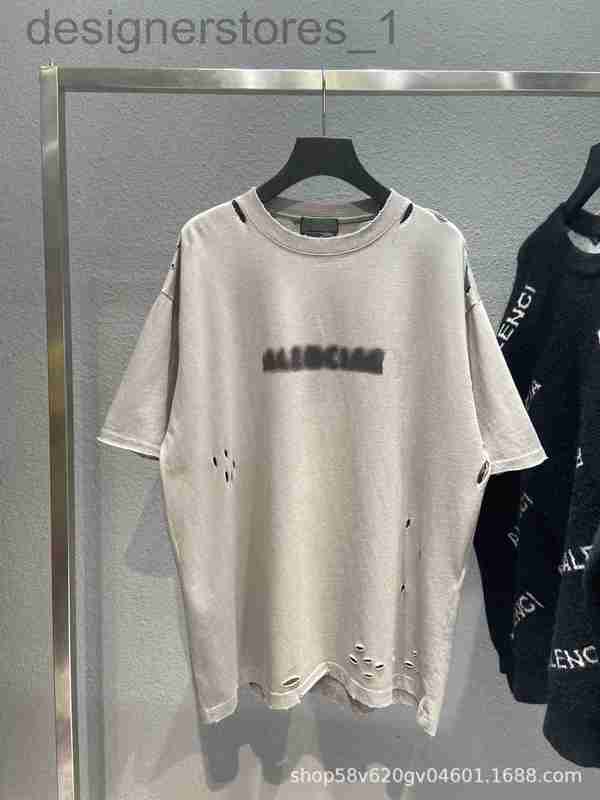 

Men's Casual Shirts Designer Letter printing short-sleeved mosaic hole fashion T-shirt men's and women's loose vest SJX0, White