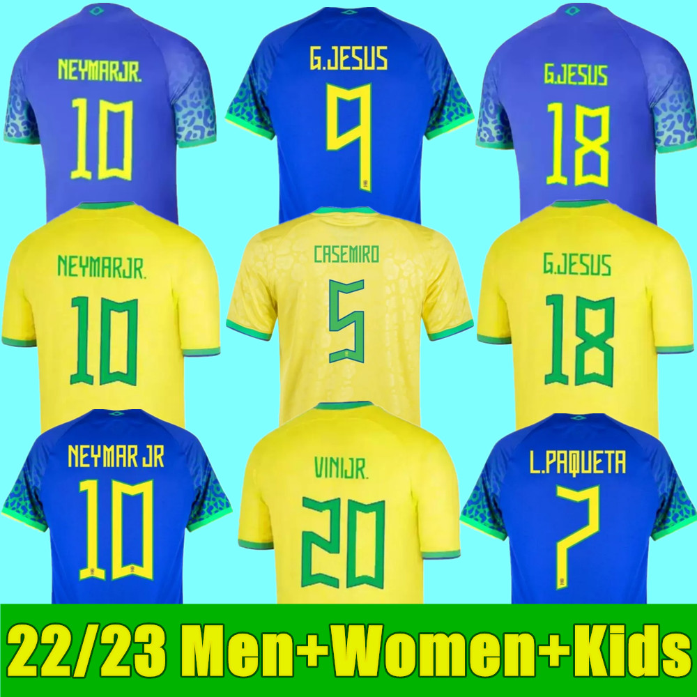 

2022 soccer jerseys Camiseta de futbol PAQUETA BRAZILS NERES COUTINHO football shirt JESUS MARCELO CASEMIRO brasil 22 23 maillots football Men Women kids kit SETS, Adult away+world cup