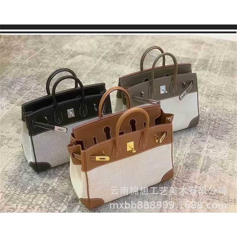 

Designer Bag Birkin Handmade High-end Canvas Fashion Casual Handbag Calf Leather Bk30 Antique