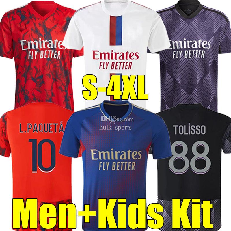 

22/23 Maillot Lyon Soccer Jerseys fans player version TOKO EKAMBI CHERKI AOUAR L.PAQUETa DEMBELE Denayer Ndombele digital Kadewere men kids kit football shirts, 22-23 away kids