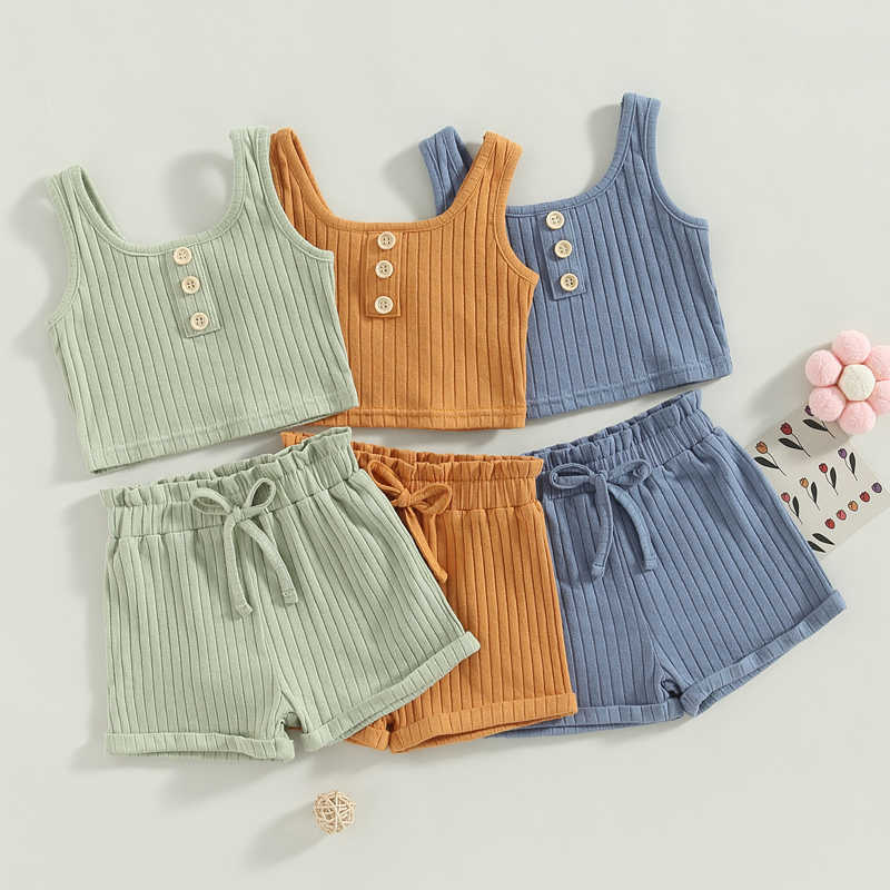 

Clothing Sets Toddler Children Baby Girls Summer Clothing Outfit Sets Solid Color Button Vest Ribbed Drawstring Shorts Baby Set P, Yellow