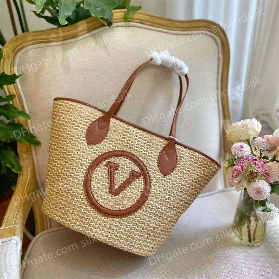 

Designer Beach Bag Luxury Tote Womens Purse One Shoulder Bag Summer Knitting and PU Leather Large Capacity Travel Bags, Extra shipping