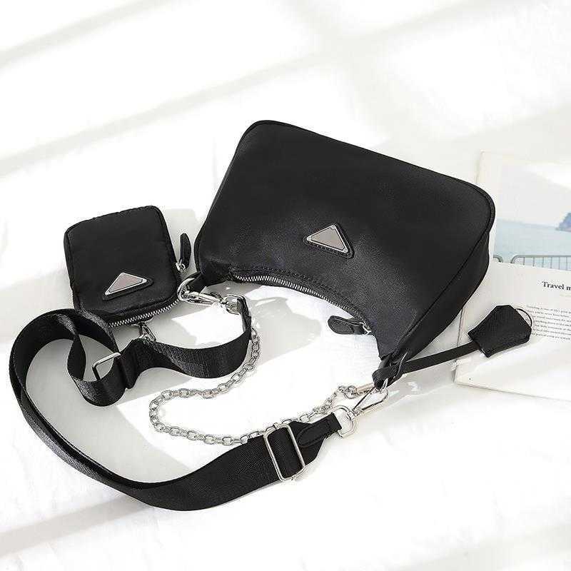 

designer bags re-edition INS Super Fire 3-in-1 Package New Versatile Small Underarm Chic Chain One Shoulder Crossbody Bag Canvas, Black three and one collection priority