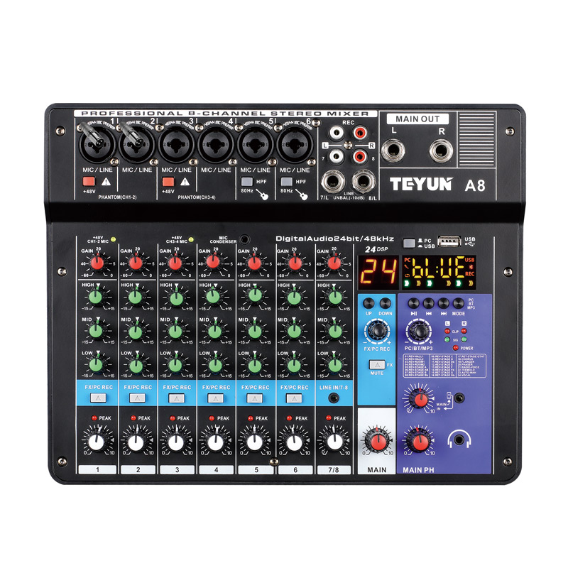 TEYUN 8-channel Professional Portable Mixer Sound Mixing Console Computer Input 48v Power Model Number Certification Origin Type-image-850229704