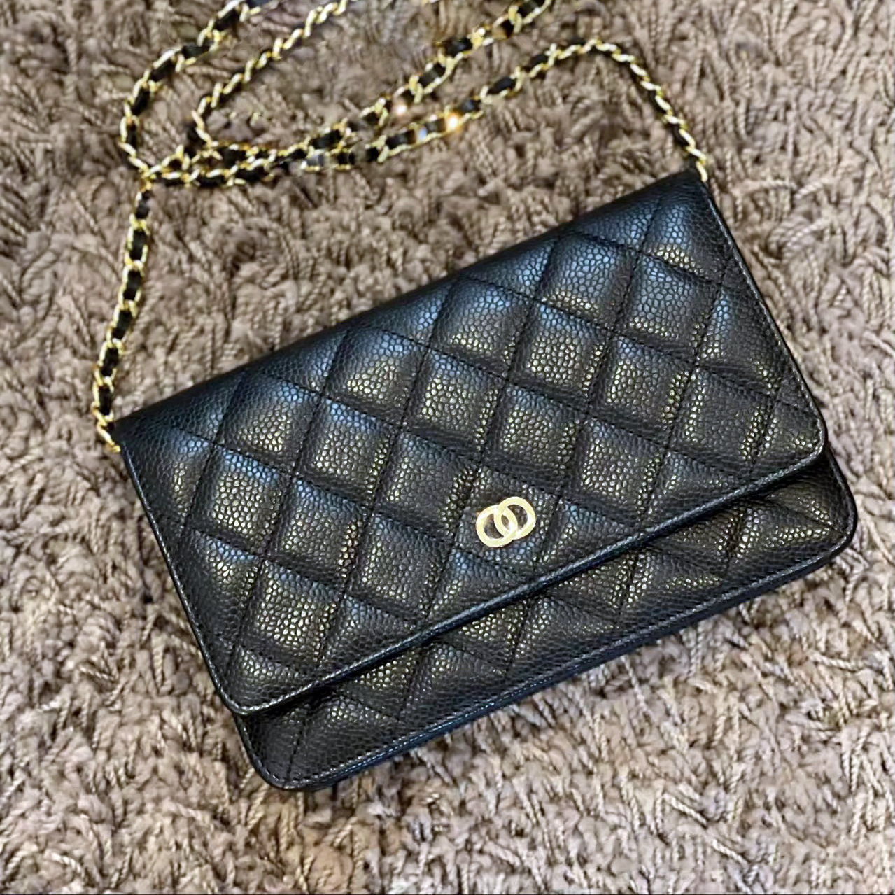 

fashion Womens Designer purse channel Bag woc Grained Calfskin Laminated Lambskin Shoulder bag Luxury tote handbag clutch classic flap cross body chain bags, Black gold