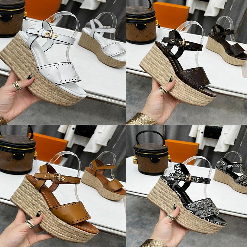 

Designer Sandals Starboard Wedge Sandal Women High heel Espadrilles Natural Perforated Sandal Calf Leather Lady Slides Outdoor Shoes Platform Shoes, Color 2