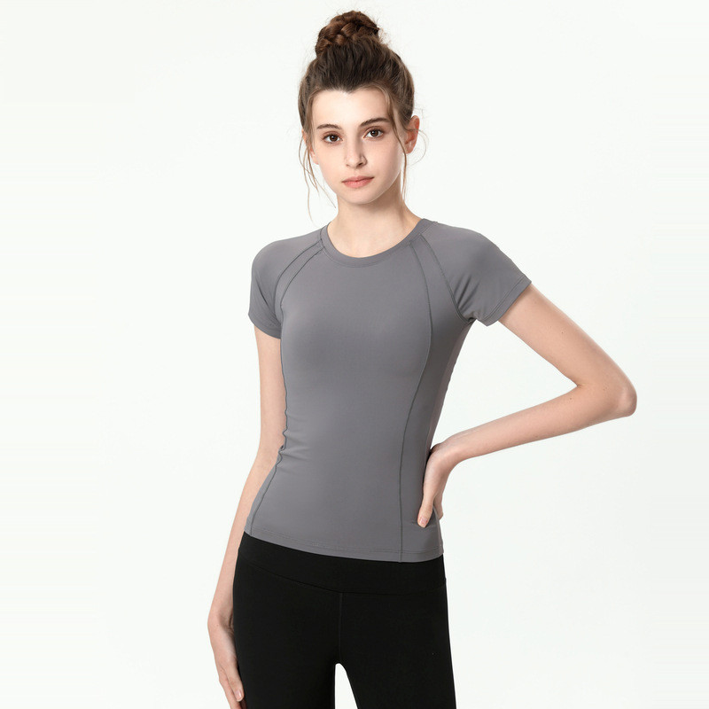 

LL Women Yoga Outfit Short Sleeve Crew Neck Breathable Seamless Fintness Gym Short Top Summer, Blue