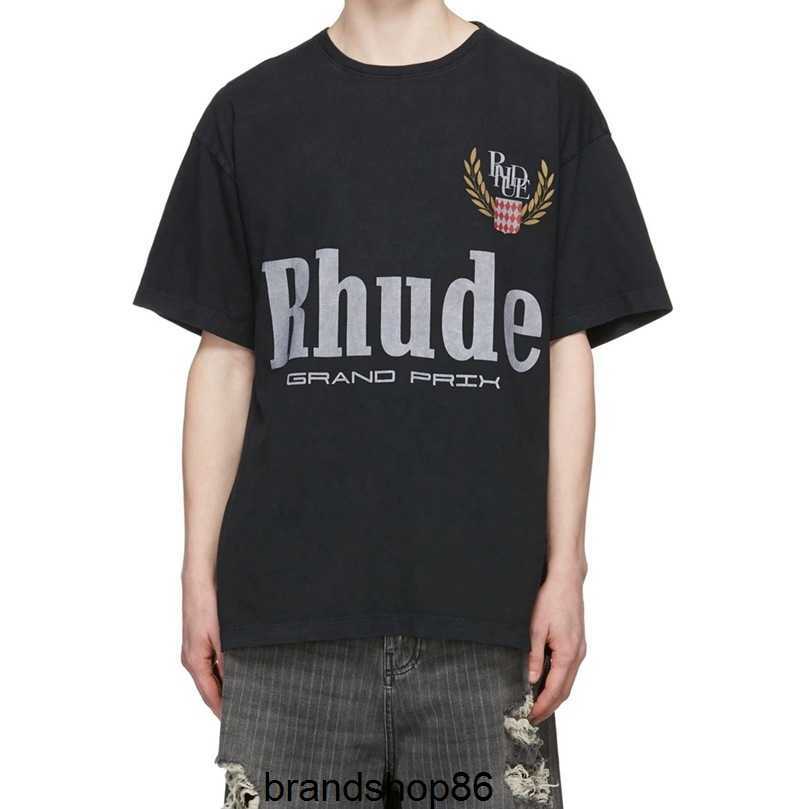 

Men' T-shirts High Street American Rhude Grand Prix Letter-printed Men' Casual Round Neck Cotton Short-sleeved, White