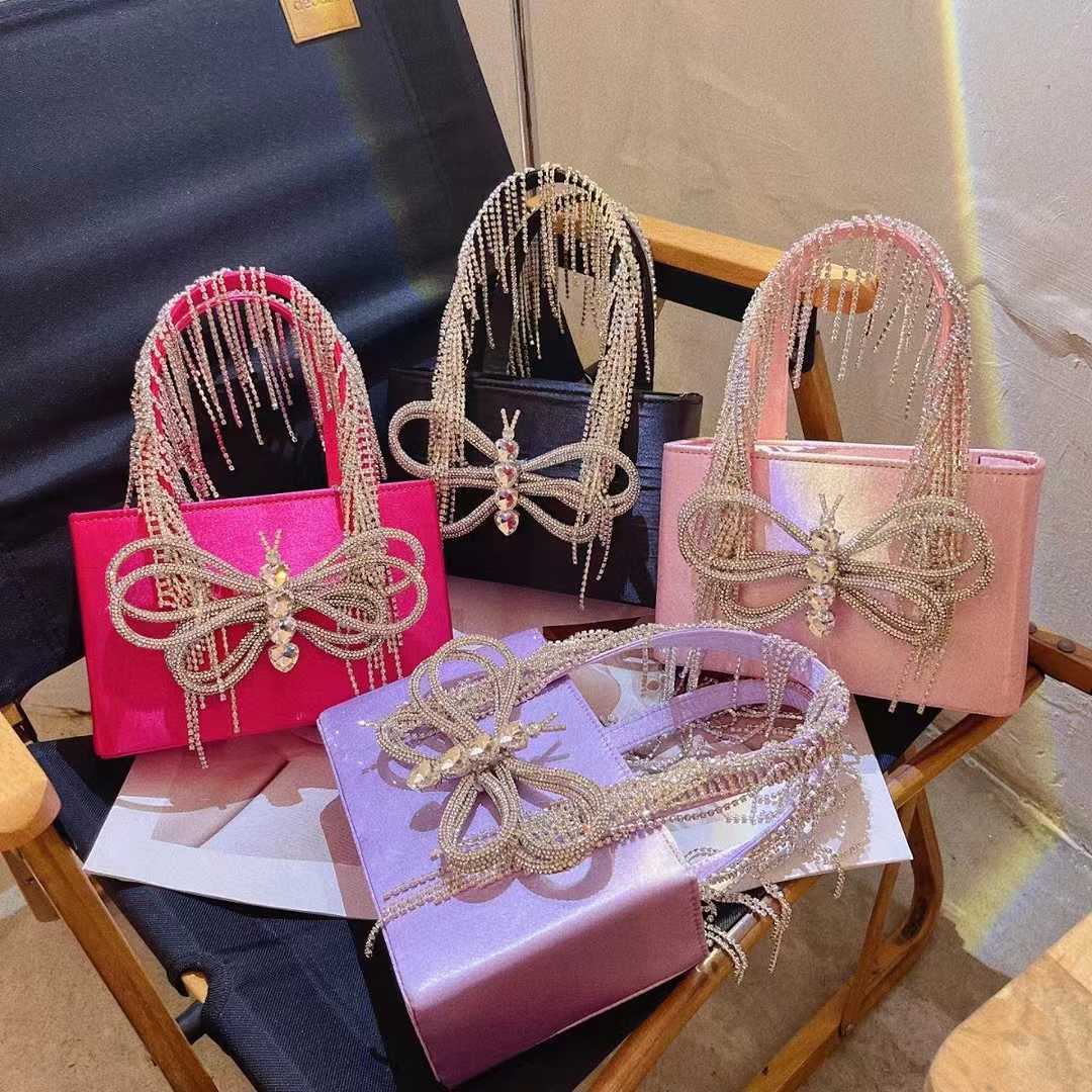 

Luxury Diamond Box Bag Rhinestone Tassel Evening Handbags Women Designer Bag Square Shoulder Bags Evening Clutch Black Purse 230315