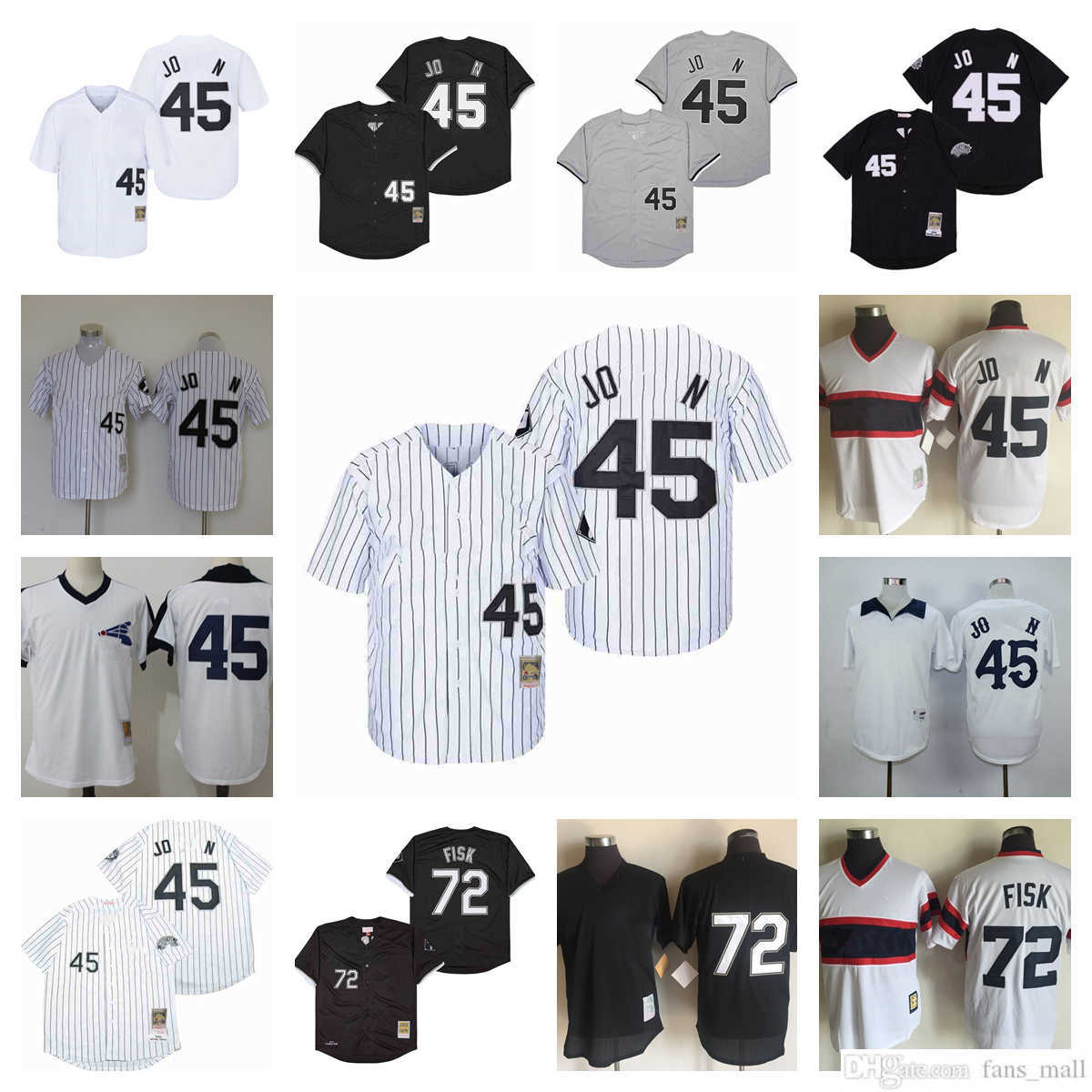

Mitchell and Ness Vintage Baseball 72 Carlton Fisk Jerseys NCAA Stitched 45 Michael Breathable Sport White black gray Pullover, Mitchellness (with team name)