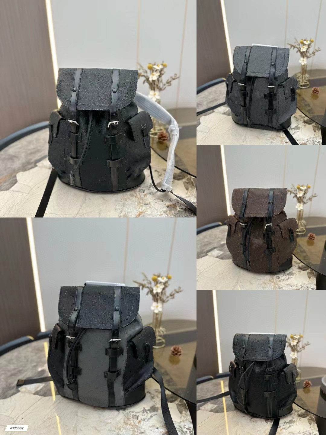 

Fashion Men Letter Backpack Luxury Designer Leather Back Pack Women Shoulder Bag Travel Backpacks Student School Bags, Black flowers