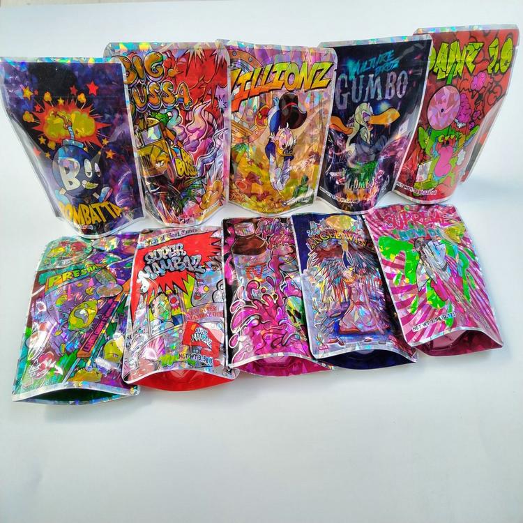 

Packing Bags Super Maz 10Design Hologram Gumbo Runtz Cake Edibles Candy Package Packaging Mylar 3.5 Gram Zipper For Cherry Gelato He Othgo