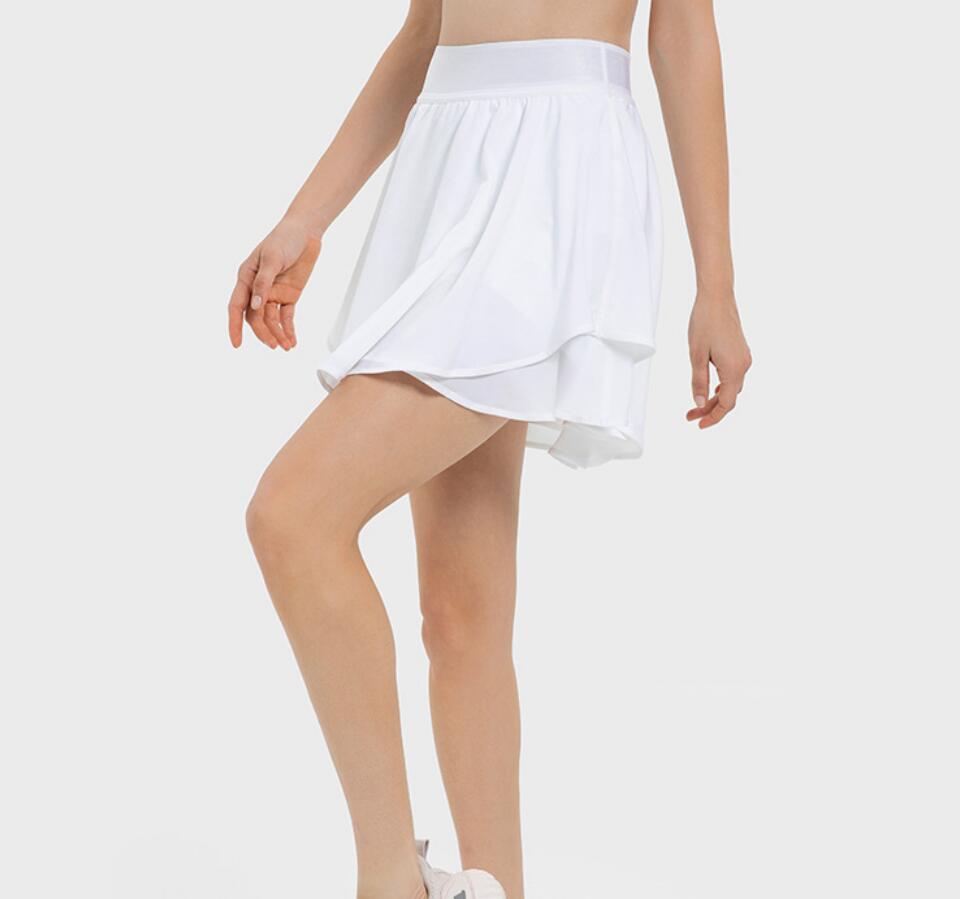 

lu-33 Summer Sports Shorts Pleated Skirt Loose Thin Yoga Leggings Gym Clothes Women Running Fitness Workout Casual Light Proof Double Layer, Black