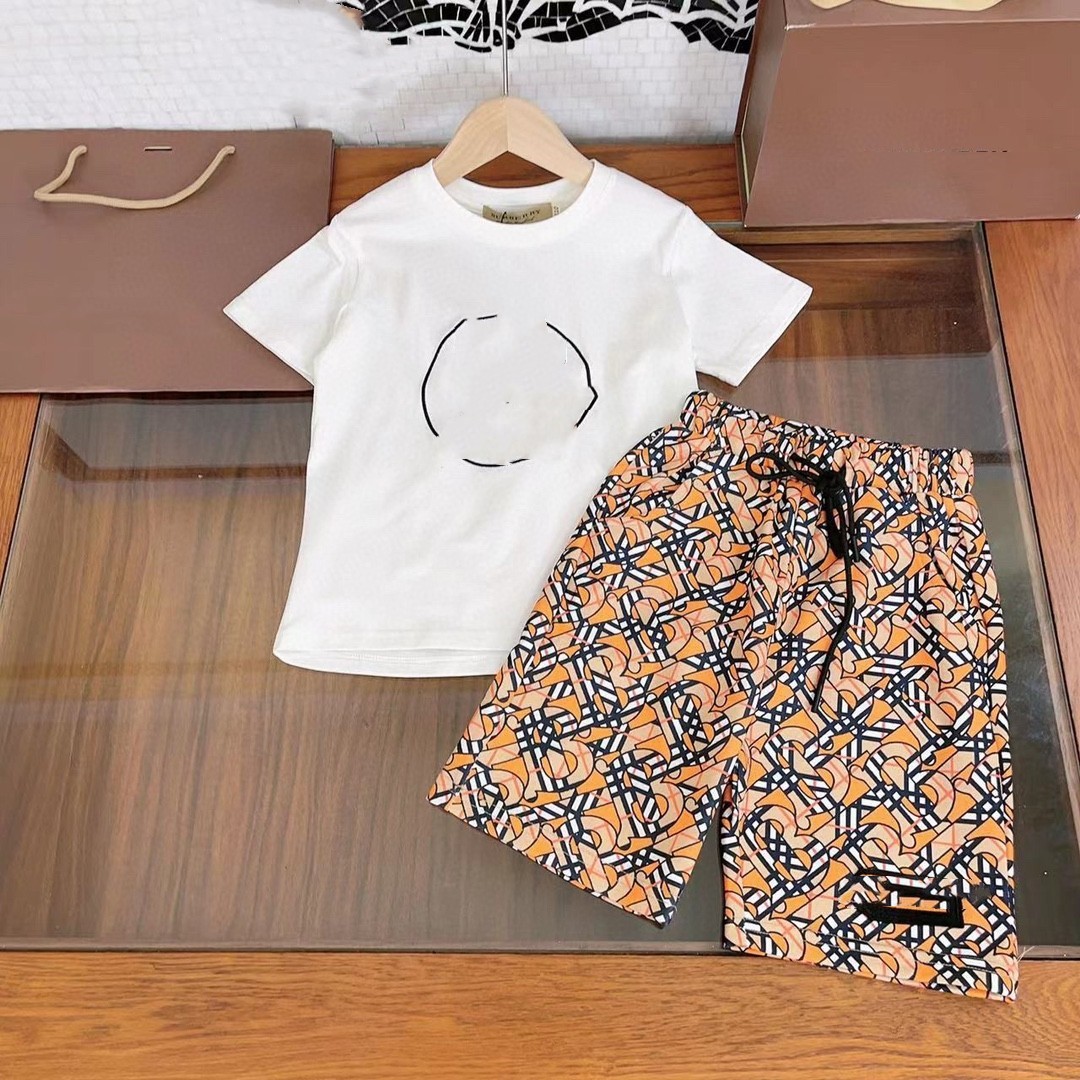 

2pics children clothing baby set kids designer skirt kid sets toddler t shirt for girls skirts top tracksuits Short Sleeve suits summer letters luxury brand, Boy 1