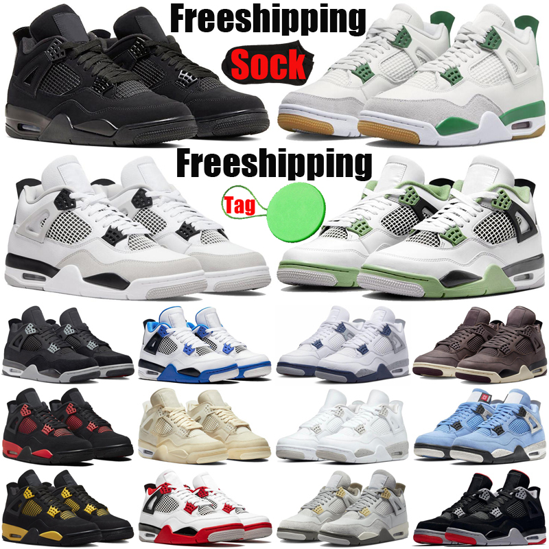 

Freeshipping Pine Green 4 4s basketball shoes for men women Seafoam Military Black cats Canvas shoe Midnight Navy Red Thunder Sail White Oreo mens trainers sneakers, #1 black cat