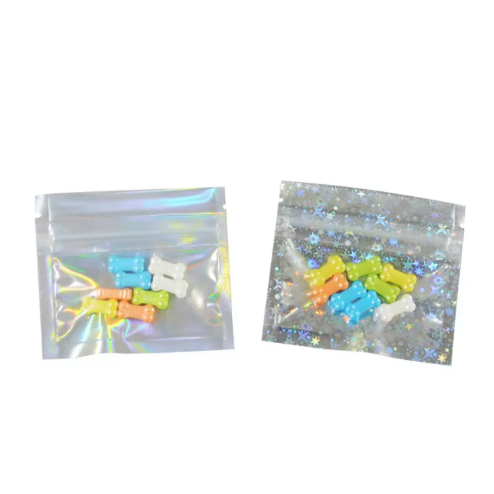 7.5*6.5cm Clear Mini Zip Lock Holographic Mylar Packaging Bags Colorful Rainbow Sample Power Packing Bags Pills Storage Bag