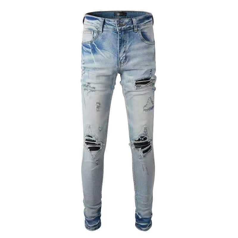 

Jeans Mens Am1r1 Trousers Pants Mirri Ripped Fashion Designer Brand High Street Washed Black Patch Slim Fit Male Hip Hop Leisure Cool N Q0UV, Blue