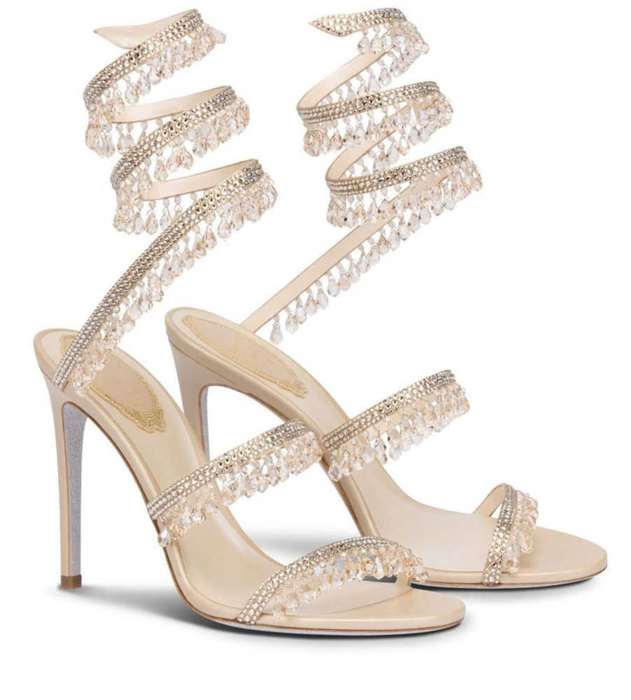 

Sandals R Caovilla wedding dress sandal women high heels shoes Romantic lady CHANDELIER nude Stiletto jewelry sandalies ankle 23