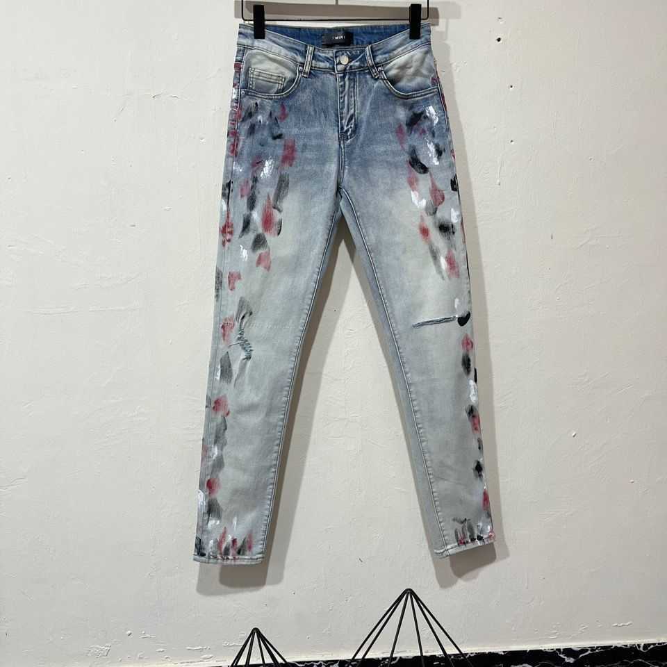 

Jeans Mens Am1r1 Trousers Pants Mirri Ripped Fashion Designer Brand New Color Slimming Elastic Men's High Street Hip Hop Leisure Cool N 3E2M, Blue