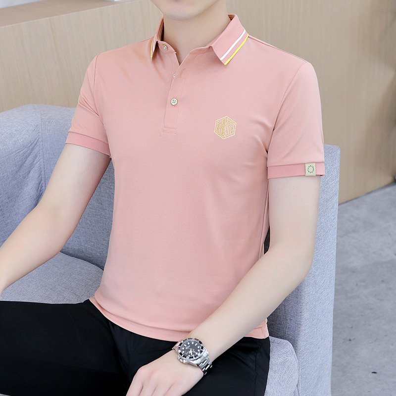 

Breast letter Embroidery Solid color Polo shirt men's T-shirt summer slim short sleeve fashion lapel collar men's T-shirt Asian size M-4XL