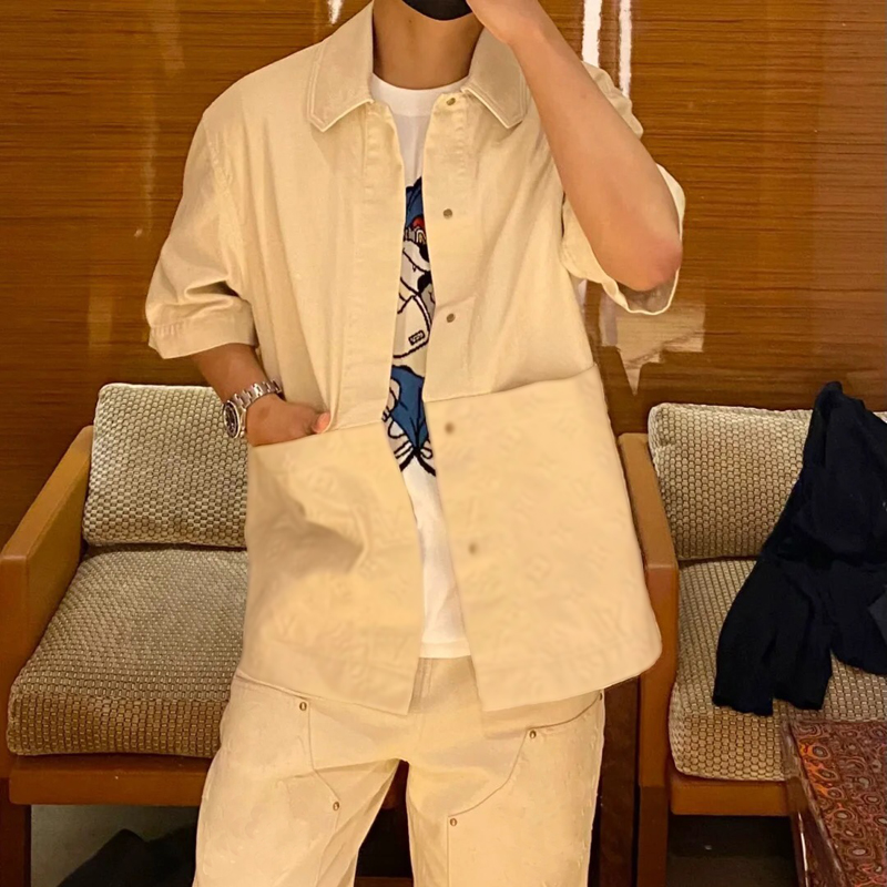 

23ss Spring Summer 3D Logo Tee T shirt Europe Short Sleeve Cargo Men Women Casual Plus Size Denim Shirt, Cargo shirt