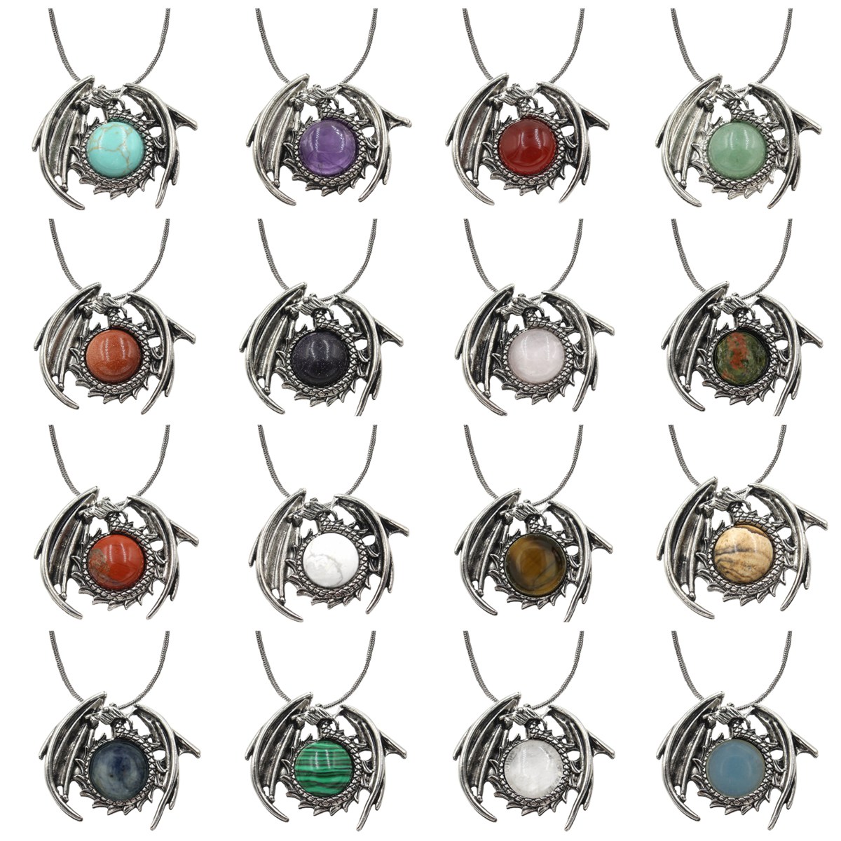 

Fashion Jewelry Dragon Necklace Natural Stone Healing Crystal Quartz Pendant Necklace for Women Men Gift