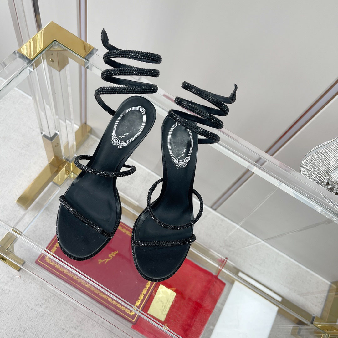 

2023 Luxury Designer Gladiator Sandals Women Fashion Stiletto Heel sandal for shoe Rene Cleo Crystal studded Snake shoes 9.5 cm high heeled Pumps