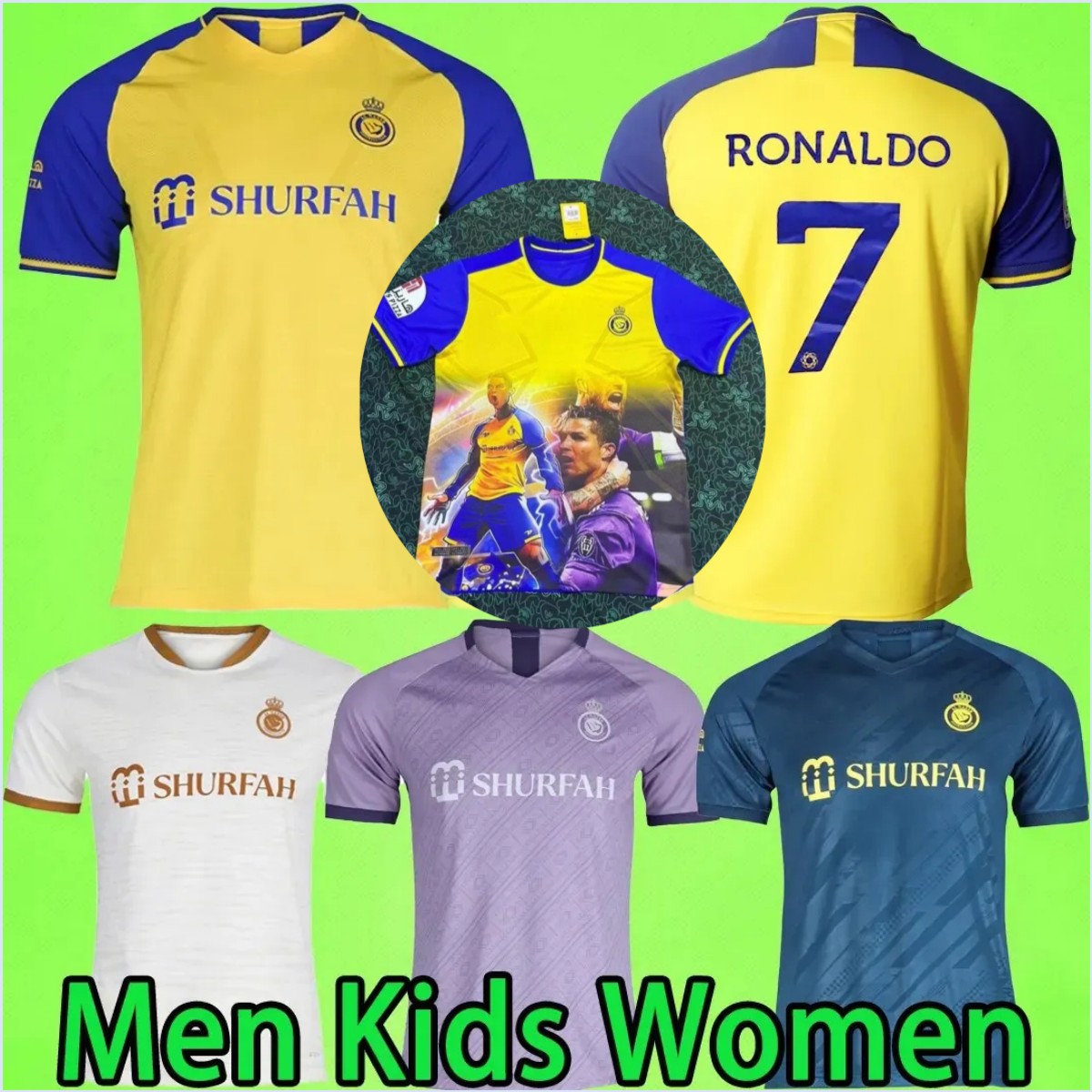 

22 23 Al Nassr FC Soccer Jerseys Ronaldo Women Men Kids Kit Uniform 2022 2023 Home Yellow CR7 Boys Football Shirts Al-Nassr Away Third Fourth MARTINEZ, Home women