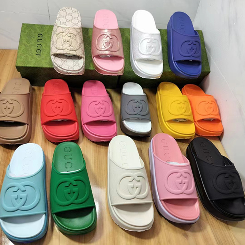 Gucci Platform Slipper Designer Sandals Embrodiery Fashion Thick Bottom Summer Womens Sliders Shoes Macaron Beach Sandal-image-845155927