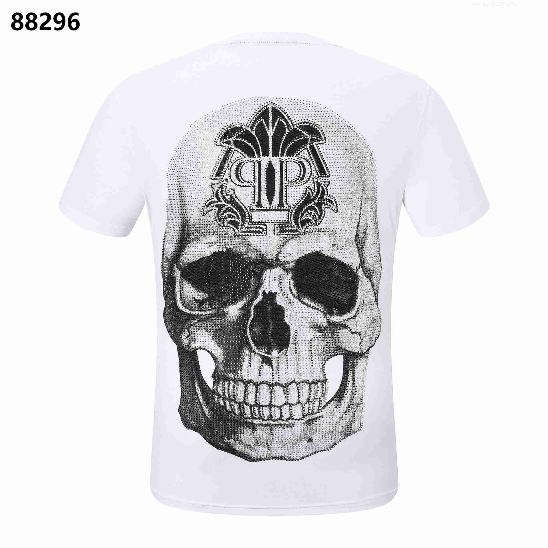 

Luxury Philippuep lein Brand Philip Plaine Spring and Summer Short-sleeved Round Neck t Aggressive Personality Diamond Pp Printing Men's De, White