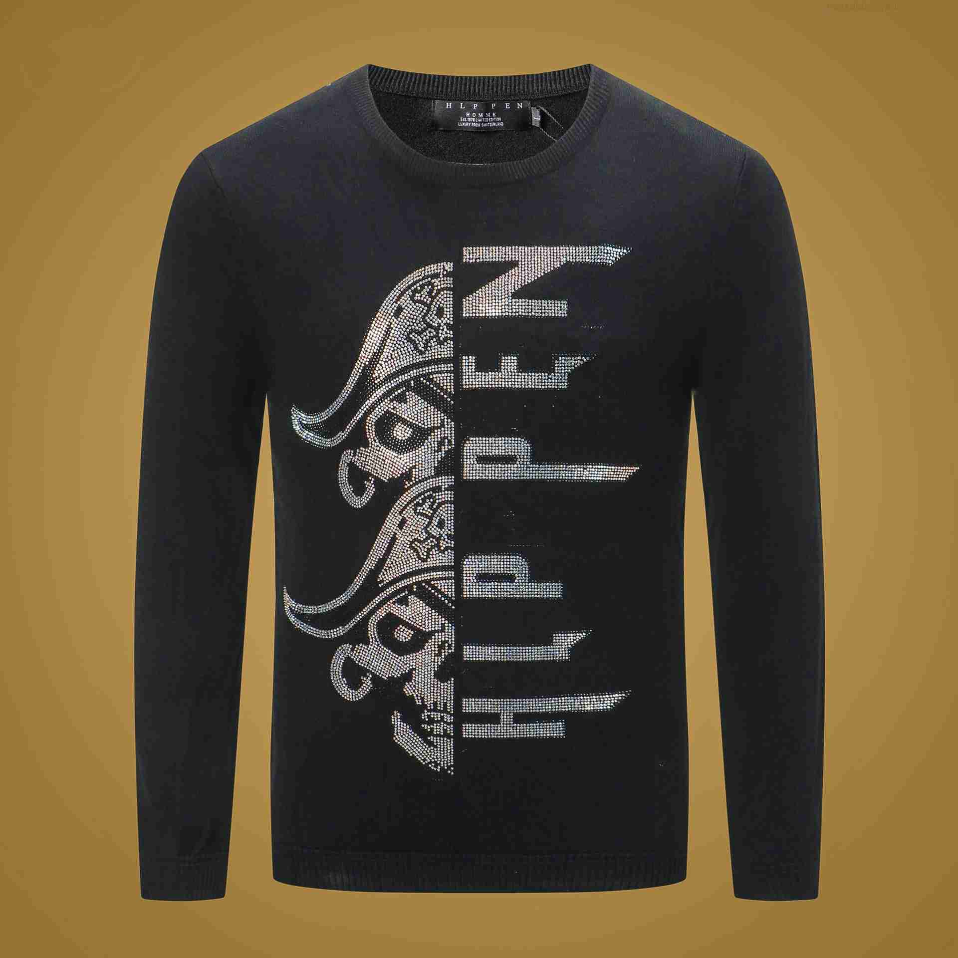 

Luxury Philippuep lein Philippuepe Brand Drill Skull Round Neck Pullover Casual Warm Pp Sweater Men's Desigers ZY4R, Black