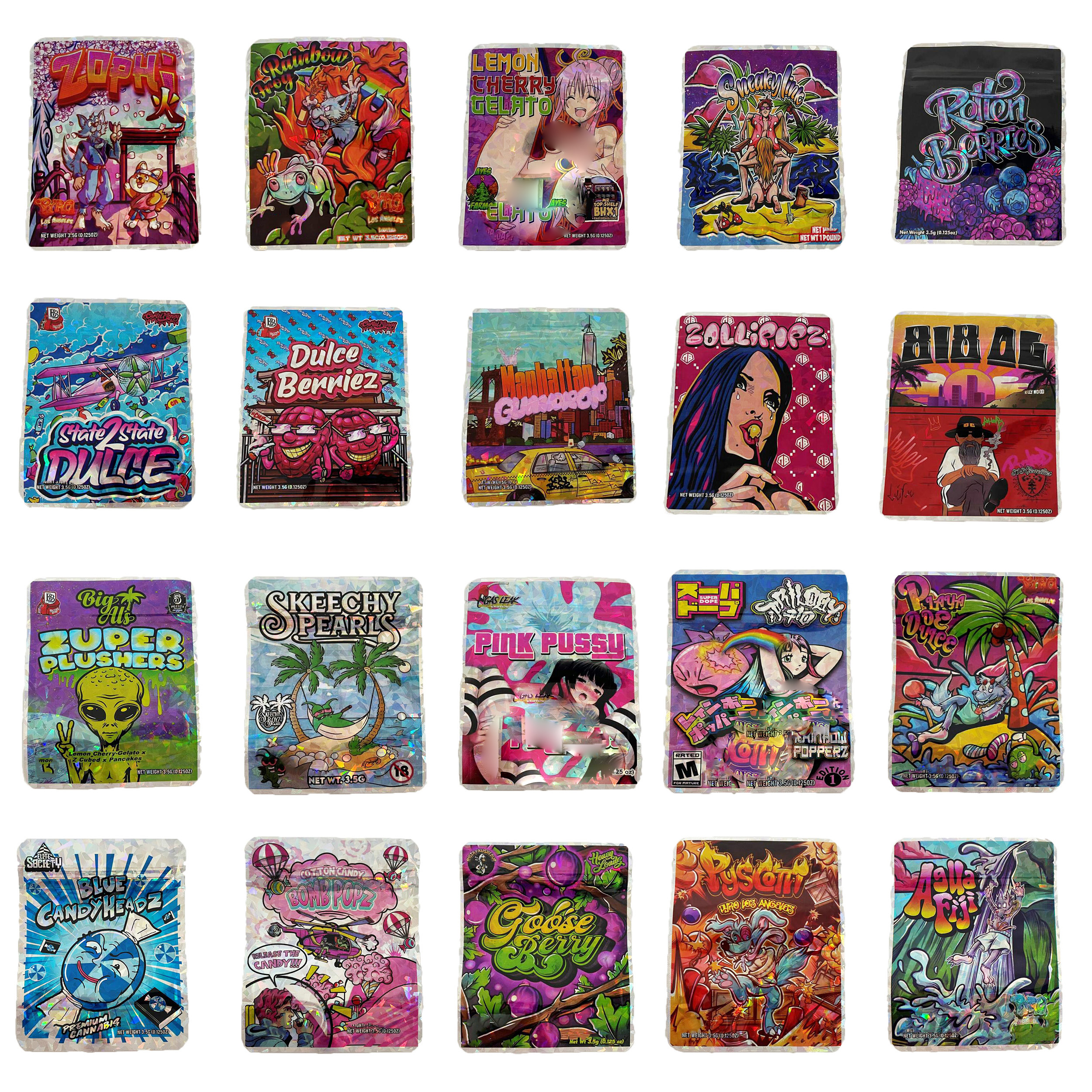 

3.5g Smell Proof Plastic Mylar Bags Edibles Backpack Boyz Runty Zerbert candy Bags Zipper zuper og dulce berriez Packs