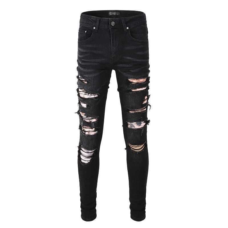 

Jeans Mens Am1r1 Trousers Pants Mirri Ripped Fashion Designer Brand New Leopard Patch Slim Fit Men's High Street Hip Hop Leisure Cool N R0J1, Black
