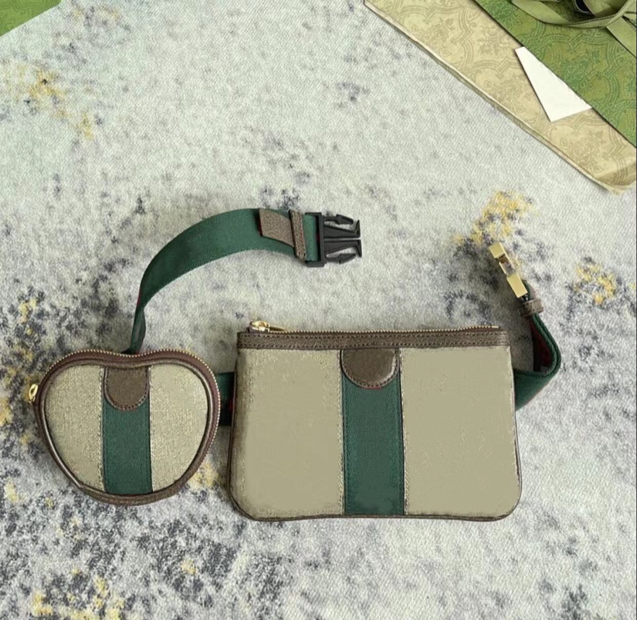 

Women Men Designer Waist Bags Ophidia Heart Utility Belt Bag 698805 Canvas Brown Fanny Pack Unisex Fashion Key Pouch Little Wallets Card Holders, Beige