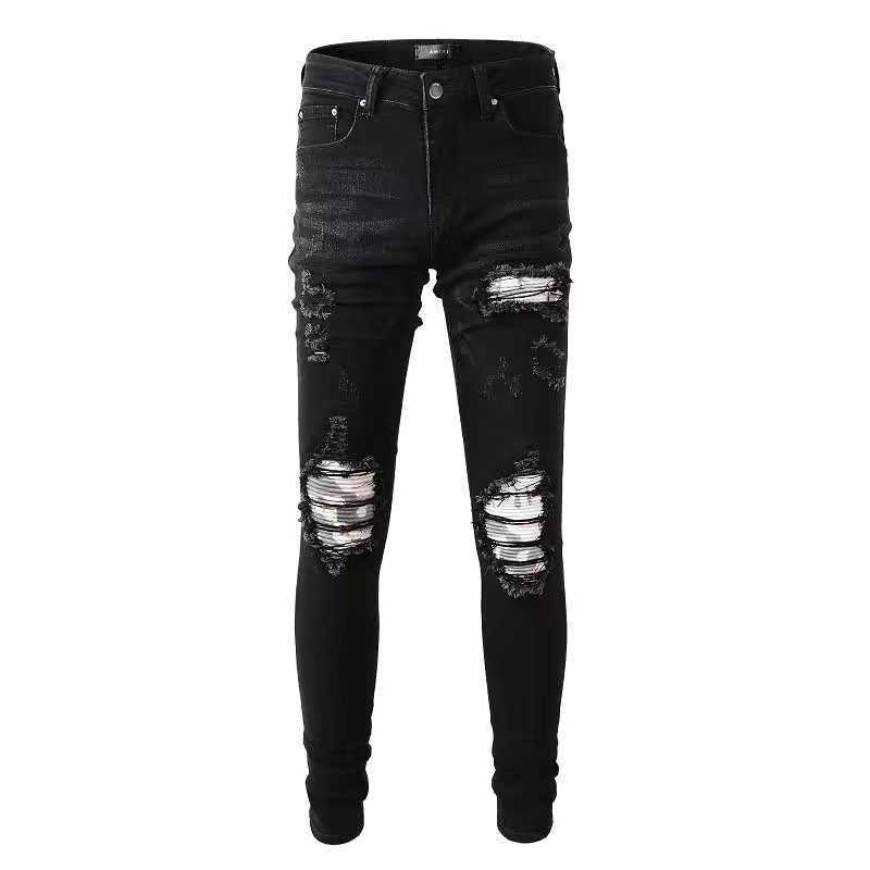 

Jeans Mens Am1r1 Trousers Pants Mirri Ripped Fashion Designer Brand High Street Black Hole Print Patch Slim Fit Hip Hop Leisure Cool Ni 5F64