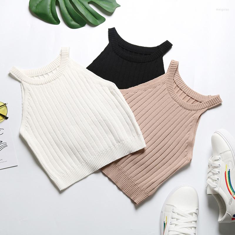 

Women' Tanks Women Underwear Stripe Vest Breathable Solid Color Knitted Camisole Female Summer Sleeveless Sexy Casual Wild Short Top, Burgundy vest