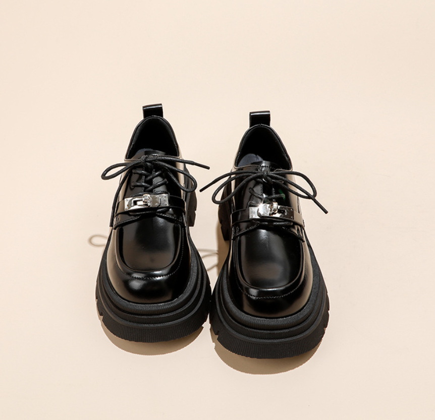 British Style Flat Thick Bottom Shoes Women Genuine Leather Dress Shoes Round Toe Platform Single Shoes Spring Deep Mouth For girls party Boots