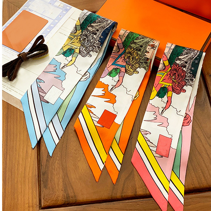 

Scarf. Hair band 100% pure silk thin narrow strip small silk scarf women's retro mulberry silk letter ribbon binding bag ribbon hair