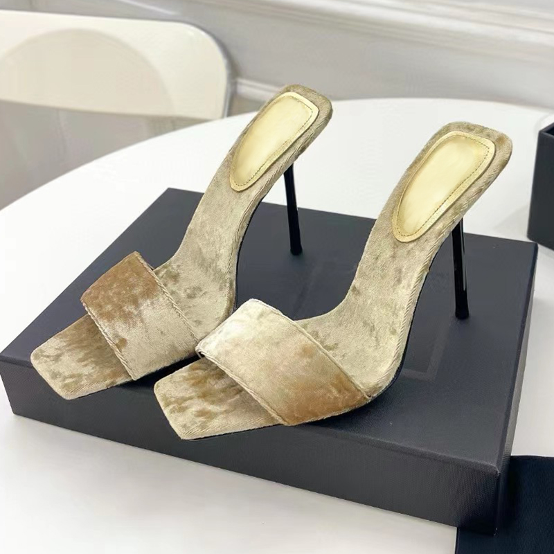 

velutum high heeled slippers Latest fashion Stiletto Heel heels open toes Square head Top quality genuine leather outsole sandal 11cm Women's high-heeled shoes, Dark brown