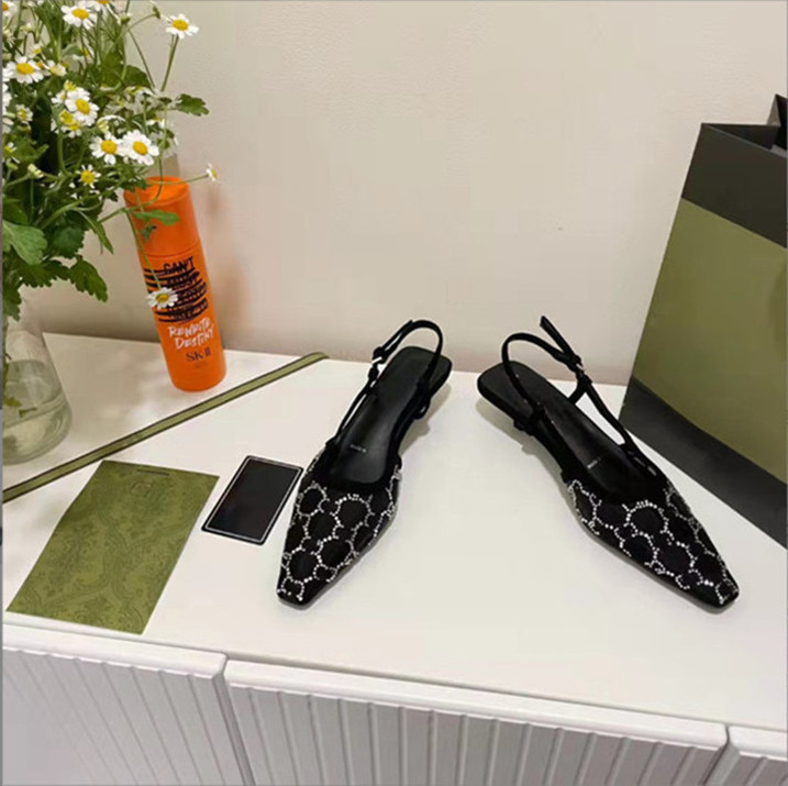 

Womens Pointed Luxury Sandals Hardware Buckle Design High Heels Rhinestone mesh designer shoes multifunction Beach Banquet Party slippers, Grey