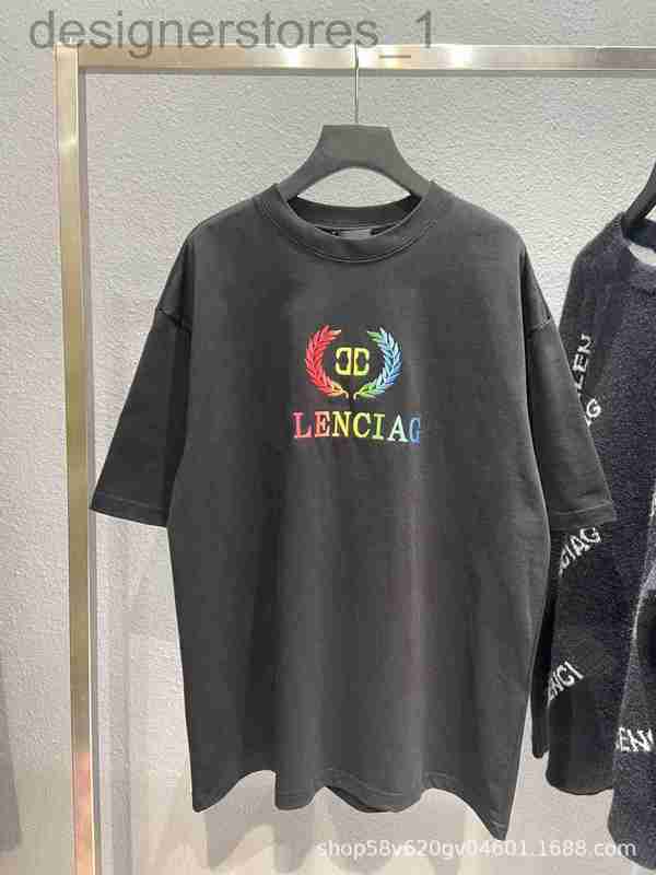 

Men's Casual Shirts Designer Wheat ear embroidery short sleeve insBB fashion color T-shirt men and women high street T7K8, White