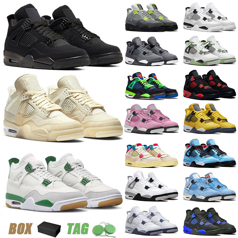 

with box 4 mens womens basketball shoes jumpmans sb pine green military black cats seafoam sail offs white 4s oreo university blue fire red thunder trainers sneakers, 40-47 neon