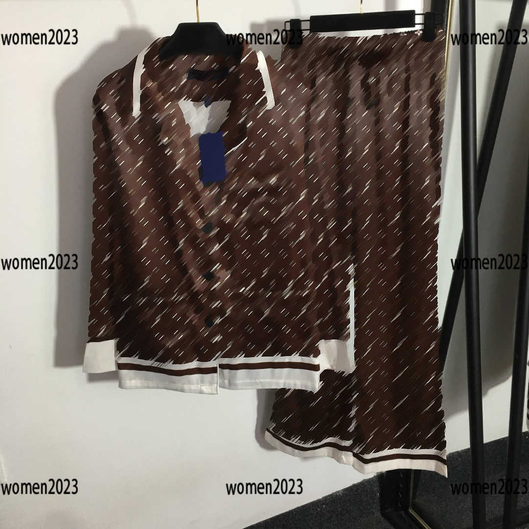 

women pajamas lady nightgown girl nightwear Size S- 2pcs Single breasted shirt and letter-printed trousers New arrival Mar12, Brown