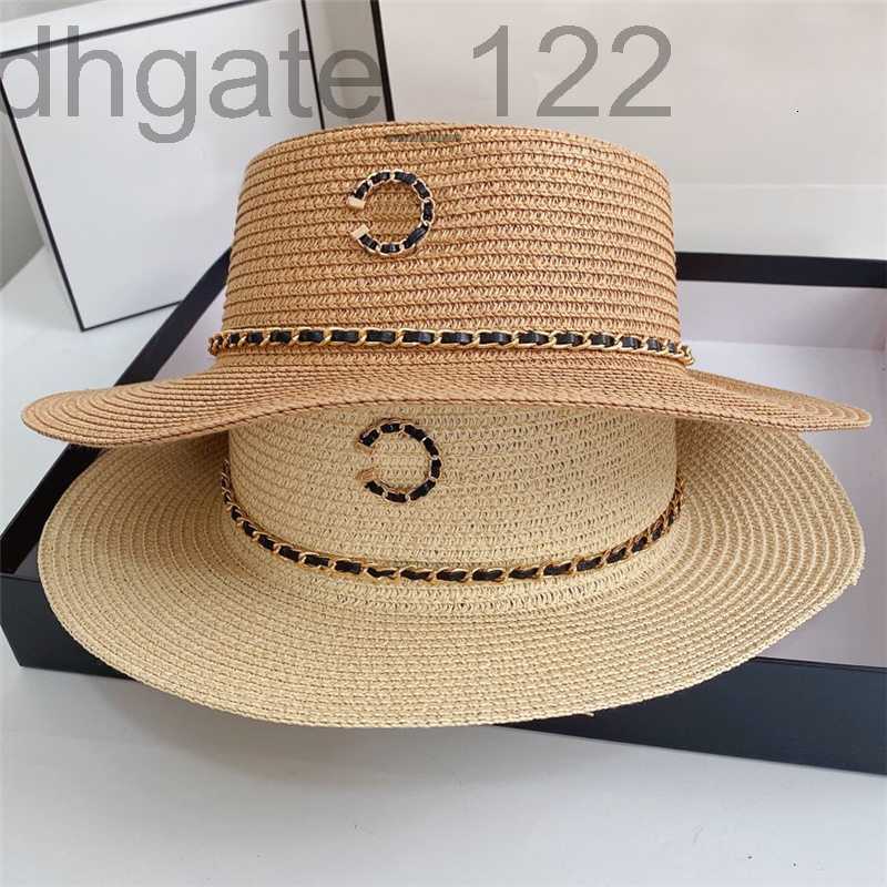 

designer Summer Womens Designer Straw Hat Fashion Designers Sunhat For Woman Man Brand Chain Flat Bucket s Casquette Grass Braid Sun 2 Colors MJFC, Beige