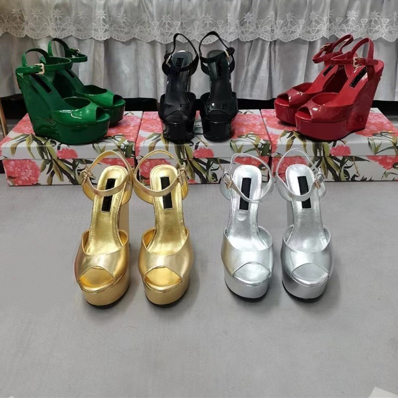 

Wedge platform High Heel Sandals Women Wedge platform Sandals Summer Ladies Runway Party Dress Shoes 15.5CM Sandals patentleather 35-42 size, Dark brownbox