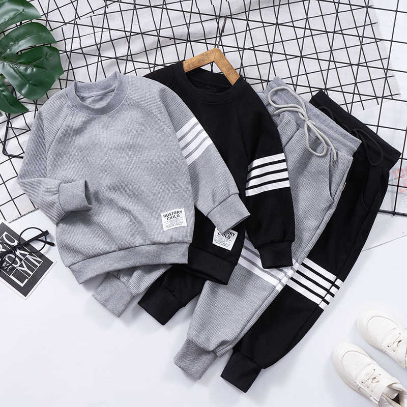 

Clothing Sets Spring Striped Baby Boys Workout Sweatshirt Drawstring Sweatpant Sets Kids Tracksuit Child Jumper Pant Jogger Set Years P, Gray