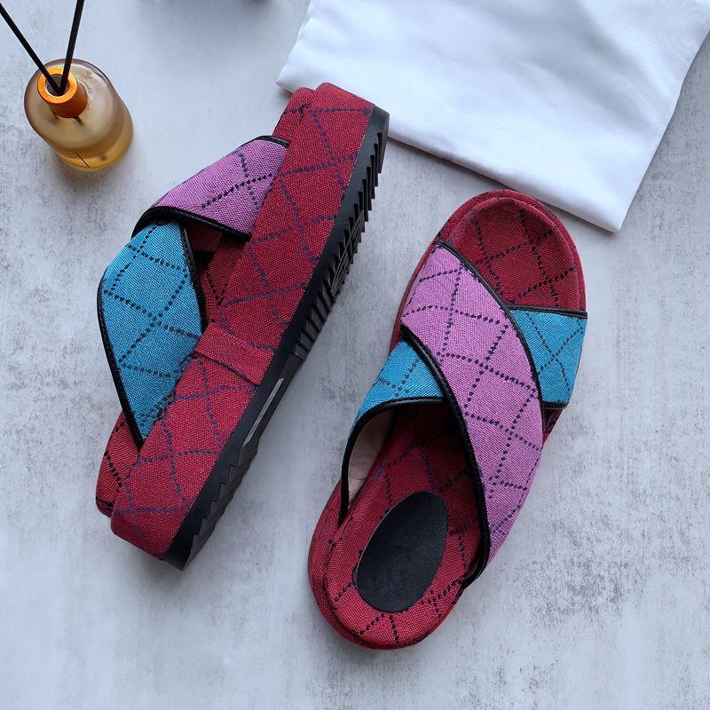 

2023 slipper womens fashion embroidered canvas designer slides slip on slippers girls 60mm Canvas covered platform sandals and dust bags big size 35-45